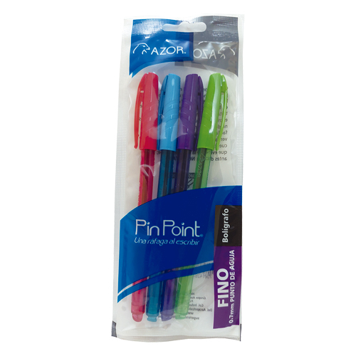 BOLIGRAFO AZOR PIN POINT 0.7 P/F. BOLSA 4 COLS.