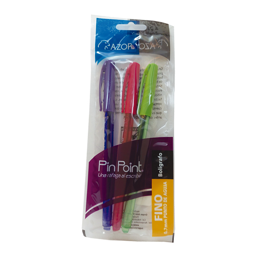 BOLIGRAFO AZOR PIN POINT P/F 6813 BOLSA 3 UNI. COLS.
