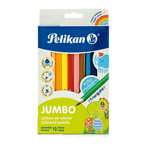 CRAYON DE MADERA PELIKAN JUMBO TRIANG. 12 COLS.